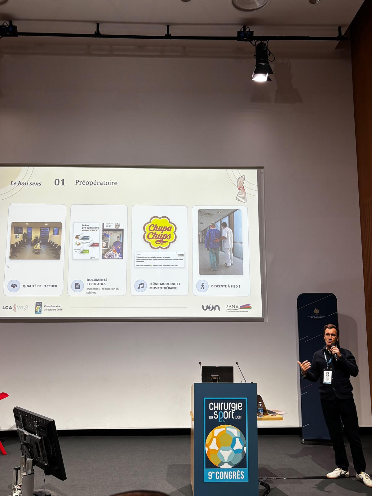 Conférence à Clairefontaine avec une diapositive consacrée au parcours préopératoire