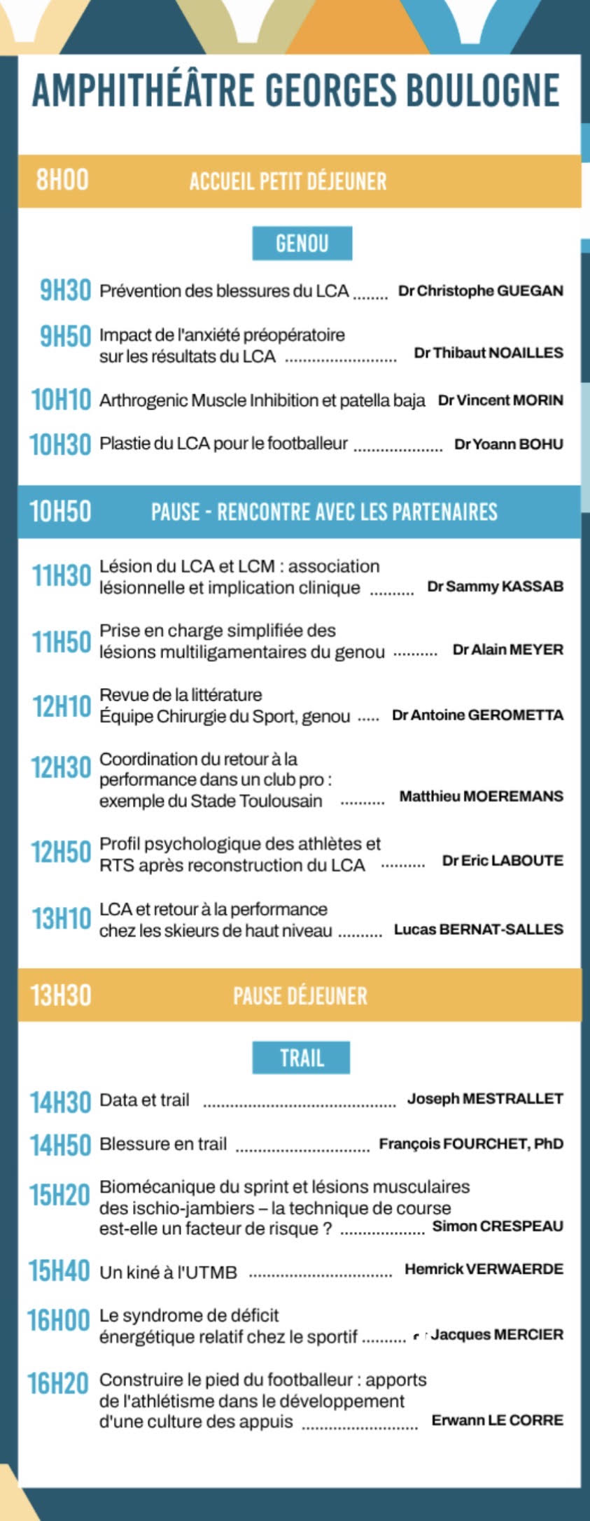 Programme de l’amphithéâtre Georges Boulogne, dont la présentation du Dr Thibaut Noailles sur l’anxiété préopératoire à 9 h 50
